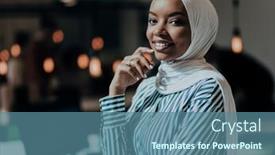  Presentation with hijab modern - Presentation design having protrait-of-a-black-african background and a ocean colored foreground