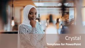  Presentation with hijab modern - Presentation design featuring protrait-of-a-black-african background and a coral colored foreground