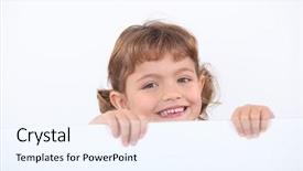  Presentation with hidden - PPT theme consisting of protruding - little blonde girl laughing is background and a sky blue colored foreground