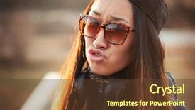  Presentation with headphones asia - Presentation design featuring protruding - young asian woman hipster background and a tawny brown colored foreground