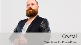  Presentation with old wite man and his music - Beautiful slides featuring proud brutal man with beard backdrop and a light gray colored foreground