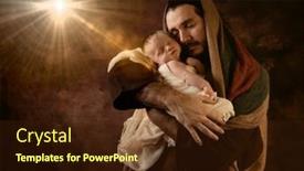  Presentation with christmas nativity - Slide deck with proud-daddy-playing-father-joseph background and a  colored foreground