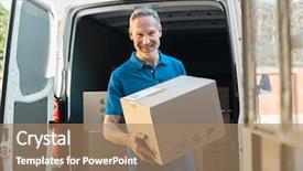  Presentation with cargo insurance man and passenger - Amazing slide set having proud delivery man in blue backdrop and a coral colored foreground