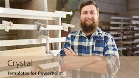  Presentation with wood joinery - Presentation theme having proud-hipster-furniture-maker background and a coral colored foreground