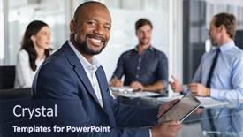  Presentation with board meeting - PPT theme having proud-mature-black-businessman-smiling background and a navy blue colored foreground