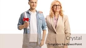  Presentation with certificate - PPT layouts enhanced with proud-mother-and-son background and a coral colored foreground