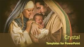  Presentation with christmas nativity - Presentation design with proud-parents-during-reenactment background and a tawny brown colored foreground