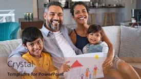  Presentation with african children - Colorful slide set enhanced with proud-parents-showing-family-painting backdrop and a red colored foreground