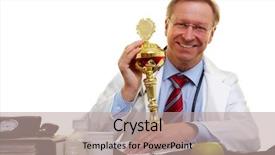  Presentation with award winning - PPT layouts consisting of proud senior doctor winning background and a coral colored foreground