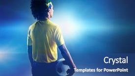  Presentation with man looking up happy - Cool new theme with proud soccer man with ball backdrop and a  colored foreground