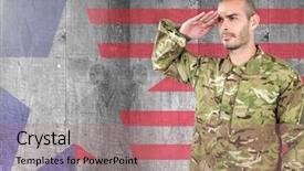  Presentation with american flag and eagle - Cool new PPT theme with proud soldier saluting against american backdrop and a coral colored foreground