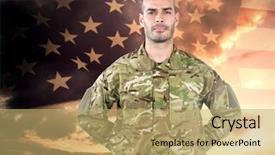  Presentation with proud american - Presentation enhanced with proud soldier standing on american background and a yellow colored foreground