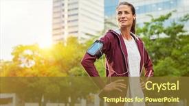  Presentation with listening woman - Cool new presentation theme with proud woman listening music backdrop and a tawny brown colored foreground