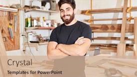  Presentation with craftsman - Presentation theme having proud-young-man-with-crossed background and a coral colored foreground