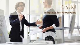  Presentation with business process - PPT theme with prove - confident manager in formalwear sharing background and a  colored foreground