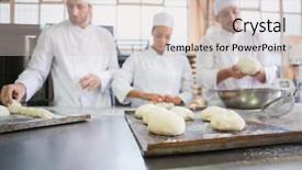  Presentation with dough - Presentation theme enhanced with prove - serious colleagues kneading uncooked dough background and a lemonade colored foreground
