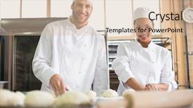  Presentation with baker kneading dough homemade bread - Slide deck enhanced with prove - team of bakers preparing dough background and a  colored foreground