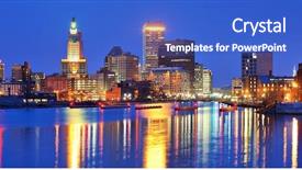  Presentation with island - Presentation design having providence rhode island usa panorama background and a cobalt blue colored foreground