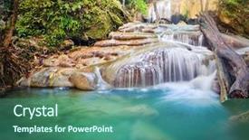  Presentation with waterfall - Amazing PPT theme having provnce - beautiful waterfall at erawan national backdrop and a ocean colored foreground