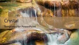  Presentation with waterfall - Presentation theme featuring provnce - beautiful waterfall at erawan national background and a coral colored foreground