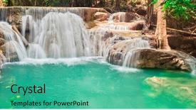 Presentation with animated waterfall - Audience pleasing presentation design consisting of provnce - beautiful waterfall huai mae khamin backdrop and a teal colored foreground
