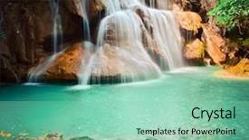  Presentation with waterfall - Presentation design enhanced with provnce - beautiful waterfall huai mae khamin background and a mint green colored foreground