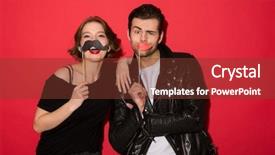  Presentation with punk rock music - Presentation theme having provocations - funny cheerful punk couple posing background and a tawny brown colored foreground