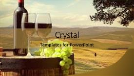  Presentation with wine green - Beautiful presentation theme featuring pruduction - red wine with barrel backdrop and a gold colored foreground