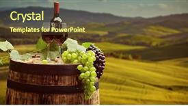  Presentation with wine green - Presentation theme having pruduction - red wine with barrel background and a tawny brown colored foreground