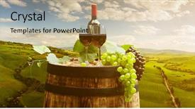 Presentation with wine green - Slides having pruduction - red wine with barrel background and a mint green colored foreground