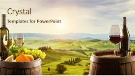  Presentation with wine barrel - PPT theme featuring pruduction - white and red wine background and a cream colored foreground