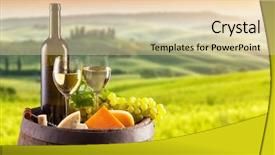  Presentation with wine barrel - Colorful PPT theme enhanced with pruduction - white wine with wooden barrel backdrop and a lemonade colored foreground