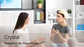  Presentation with worried young female college student - Cool new PPT theme with psicoanalisis - young female psychologist working backdrop and a mint green colored foreground