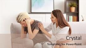  Presentation with worried young female college student - Presentation theme consisting of psicoanalisis - young female psychologist working background and a coral colored foreground