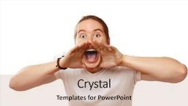  Presentation with point of view - Presentation design enhanced with psique - man screams at point background and a coral colored foreground