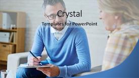  Presentation with psychiatrist - Presentation design consisting of psiquiatri - male psychiatrist looking at patient background and a light gray colored foreground