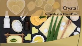  Presentation with oil products - Colorful presentation enhanced with psoriasis - skincare and aromatherapy treatment products backdrop and a coral colored foreground