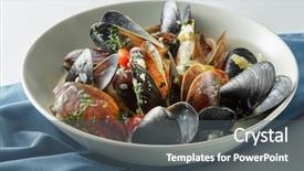  Presentation with classic homemade tomato sauce - Presentation theme consisting of psy - dish of mussels pics background and a dark gray colored foreground