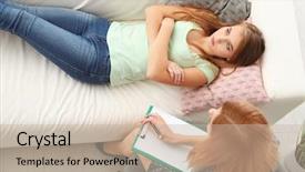  Presentation with psychiatric - Cool new slide deck with psychiatric diseases - psychologist working with young woman backdrop and a soft green colored foreground