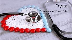  Presentation with pills - Audience pleasing presentation design consisting of psychiatric drugs - heart of pills and stethoscope backdrop and a light blue colored foreground