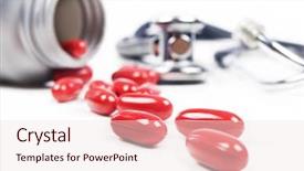  Presentation with psychiatric - Colorful presentation theme enhanced with psychiatric drugs - pill bottle with red pills backdrop and a sky blue colored foreground