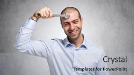  Presentation with psychiatric - Slide set having psychiatric drugs - smiling man using a wrench background and a light blue colored foreground