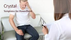  Presentation with environmental psychology man green - PPT theme with health treatments - man with problem on reception background and a sky blue colored foreground