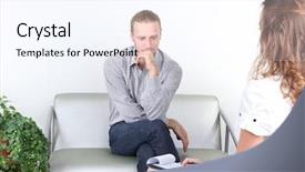  Presentation with environmental psychology man green - Colorful PPT theme enhanced with mental health services - man with problem on reception backdrop and a sky blue colored foreground