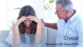  Presentation with psychiatrist - Theme having psychiatrist advising to pregnant woman while sitting in clinic background and a light blue colored foreground