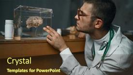  Presentation with human brain - Presentation design having disease schizophrenia - psychiatrist holds container background and a tawny brown colored foreground