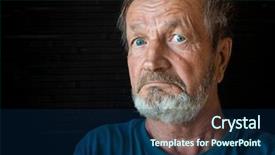  Presentation with waikiki elderly - Presentation theme featuring psychic mind - elderly shocked man close-up portrait background and a navy blue colored foreground