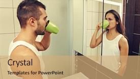  Presentation with woman sad - Cool new slide deck with psychic mind - sad man drinking tea backdrop and a coral colored foreground