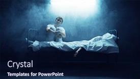  Presentation with bed - Audience pleasing slide deck consisting of psycho-man-sitting-in-bed backdrop and a navy blue colored foreground