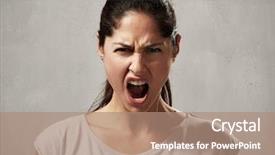  Presentation with woman praying over bible - Beautiful PPT theme featuring wrath - angry screaming young woman backdrop and a coral colored foreground